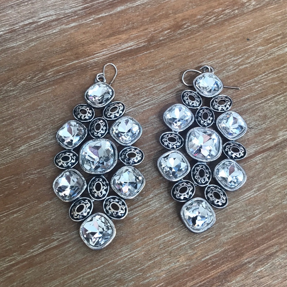Silver gemmed dangling earrings